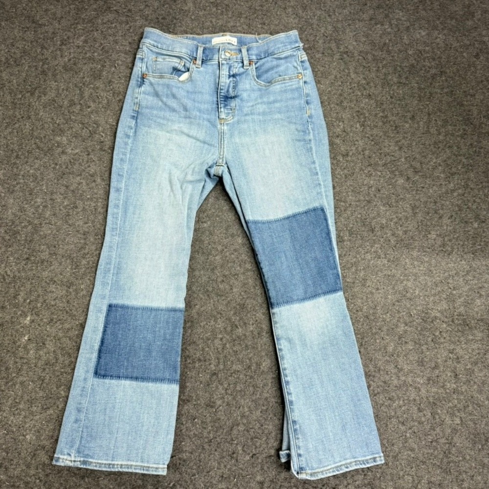 LOFT Women's Size 27 4 Flare Crop Jeans Patchwork Light Wash Denim